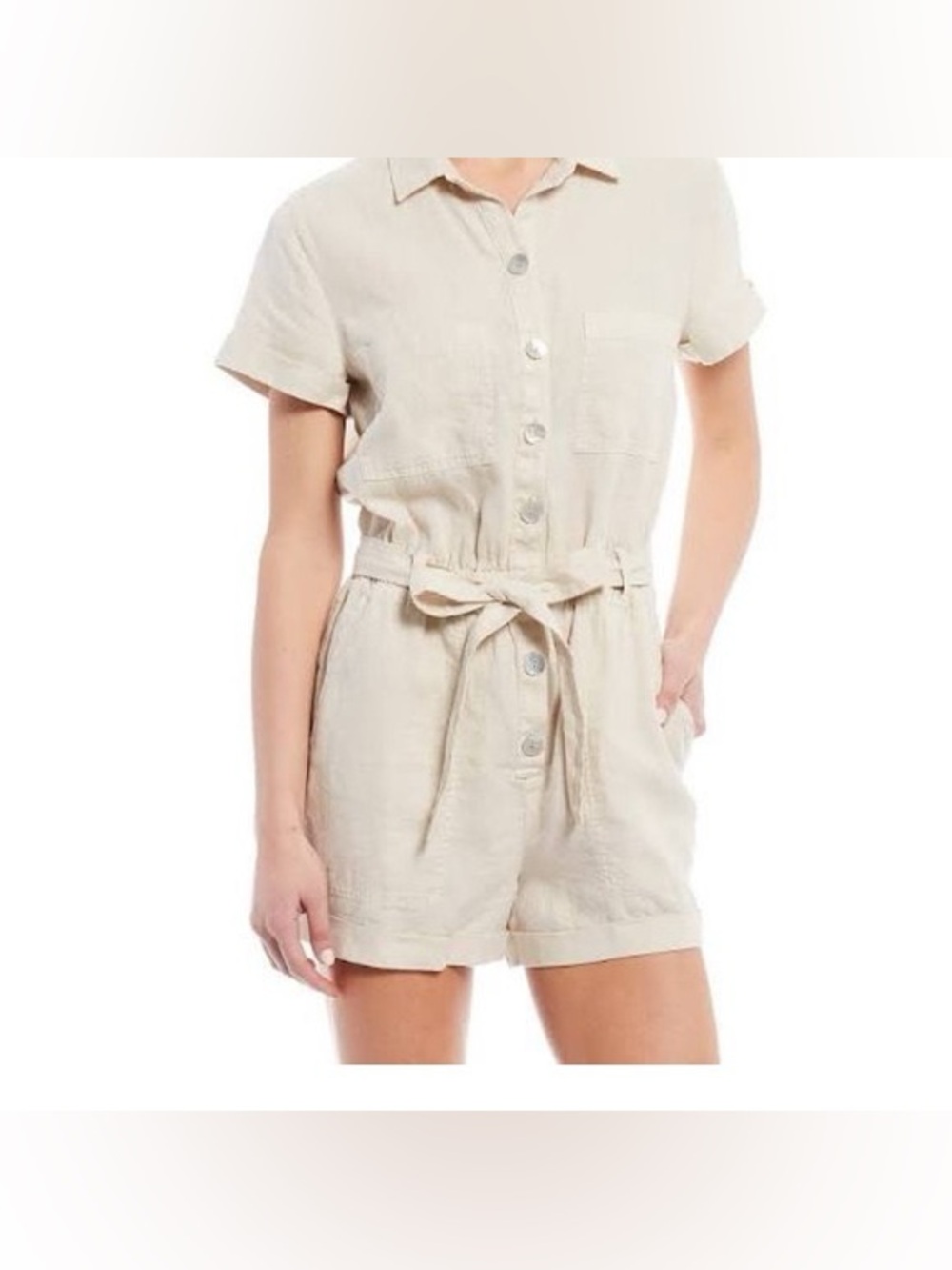 Cloth & Stone Size S 100% Linen Rolled Hem Pocket Utility Romper